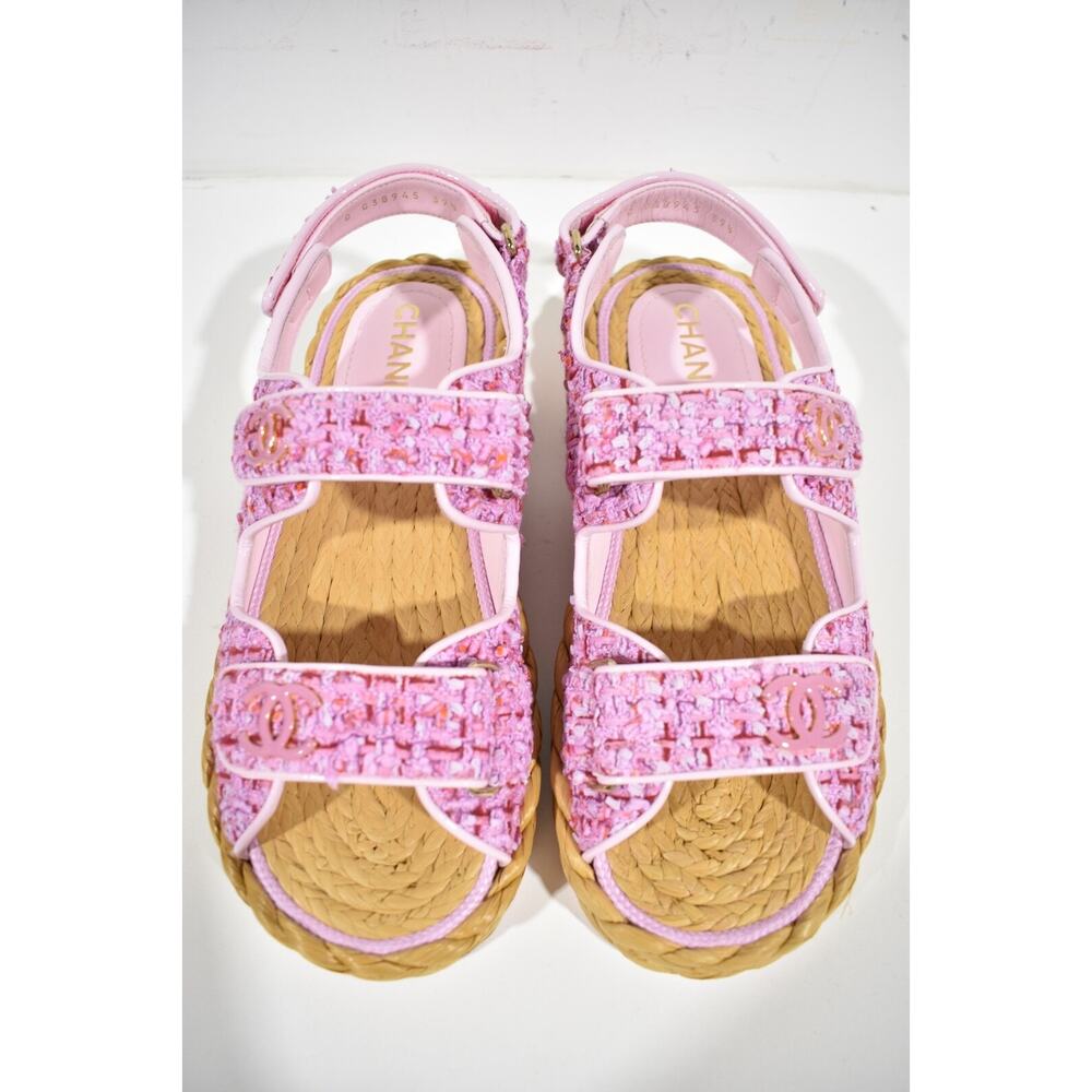 Chanel 22P Pink Purple Tweed Braid CC Logo Mule Slide Flat Teva Dad Sandal 42 - Picture 2 of 12